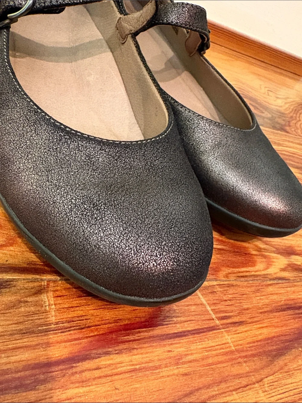 Dansko Metallic Brown Mary Jane Flats with Velcro Buckle Strap